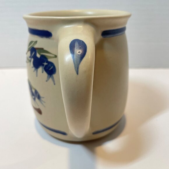 Hand-Painted Pottery Mug with Blue Floral Design & Handle Signed - Picture 3 of 8